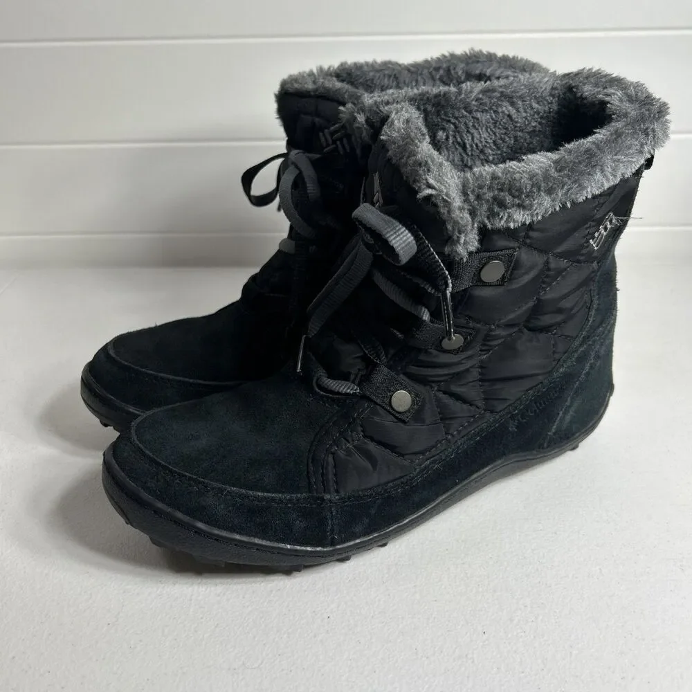 Columbia Boots Women’s Size 8 Black Shorty Suede Quilted Omni Heat Waterproof